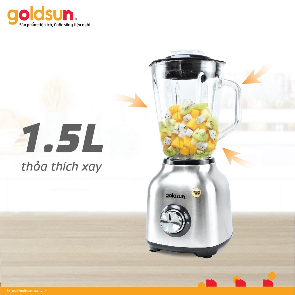 Máy xay sinh tố Goldsun GBL4140 công suất 500W 2 cối xay thủy tinh cao cấp lưỡi dao 6 cánh inox không gỉ