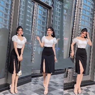 Váy xẻ tà cạp cao CV808