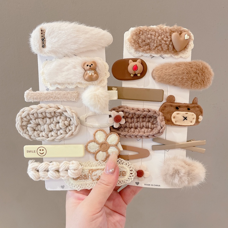 Bộ Kẹp Tóc Lông Xù Kiểu Hoạt Hình Đáng Yêu Thời Trang Hàn Quốc Cho Bé