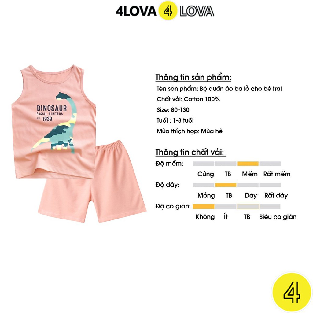 Bộ quần áo ba lỗ 4LOVA cho bé trai hoạt hình chất liệu cotton mềm mại thoáng mát hàng chính hãng từ 8-30 kg