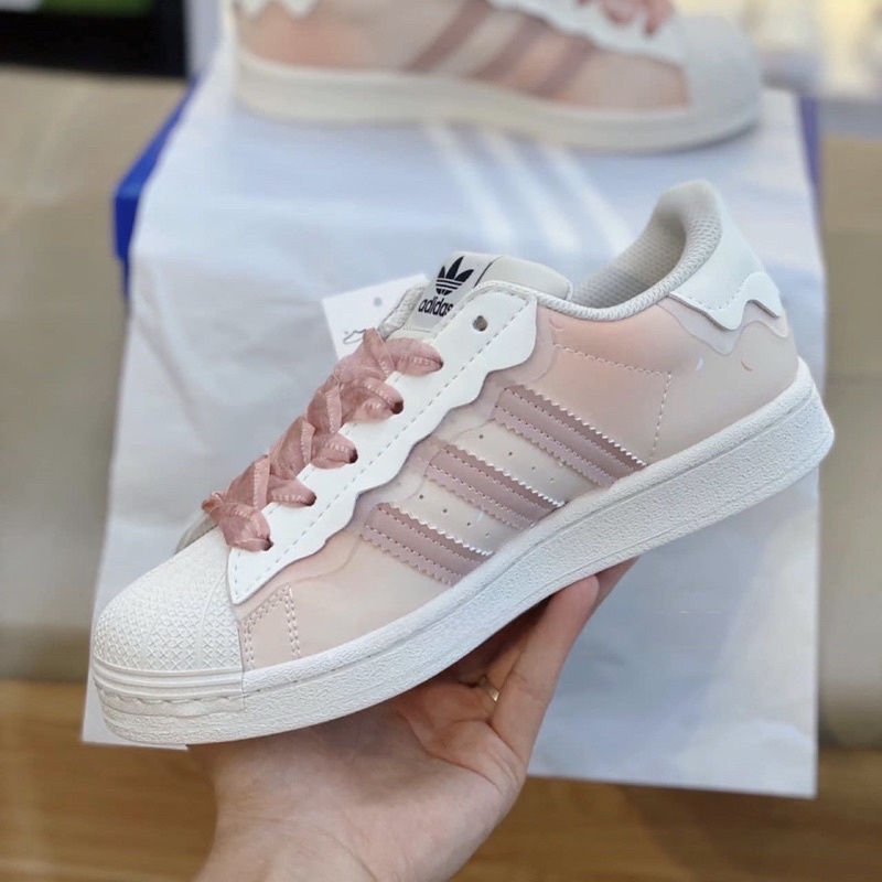 Giày sneaker superstar new 2022 hồng kem pastel