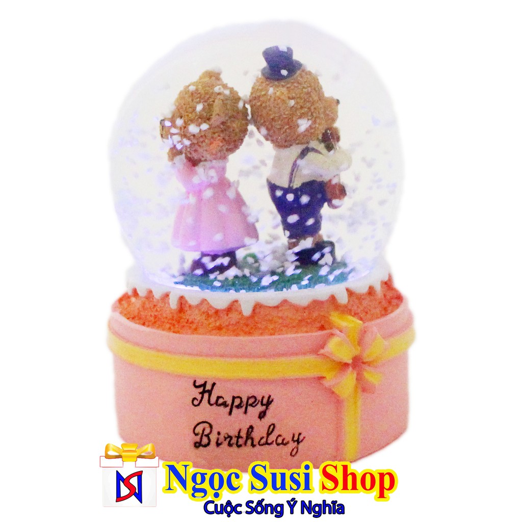 Quả Cầu Tuyết Cặp Đôi Cute + Có Tuyết  + Có Đèn LED Nhấp Nháy Rất Đẹp