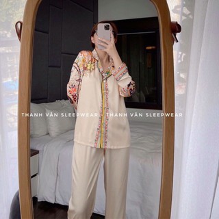 Bộ lụa tay dài VERSACE họa tiết thổ Cẩm vàng cao cấp quảng châue