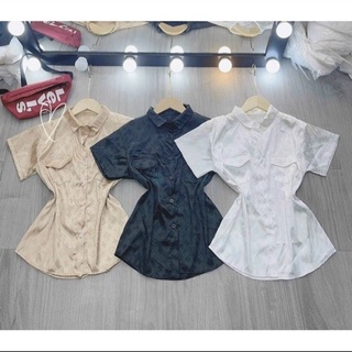 Áo sơ mi lụa dệt chữ hiệu khắp áo cực xinh , chất lụa mềm min