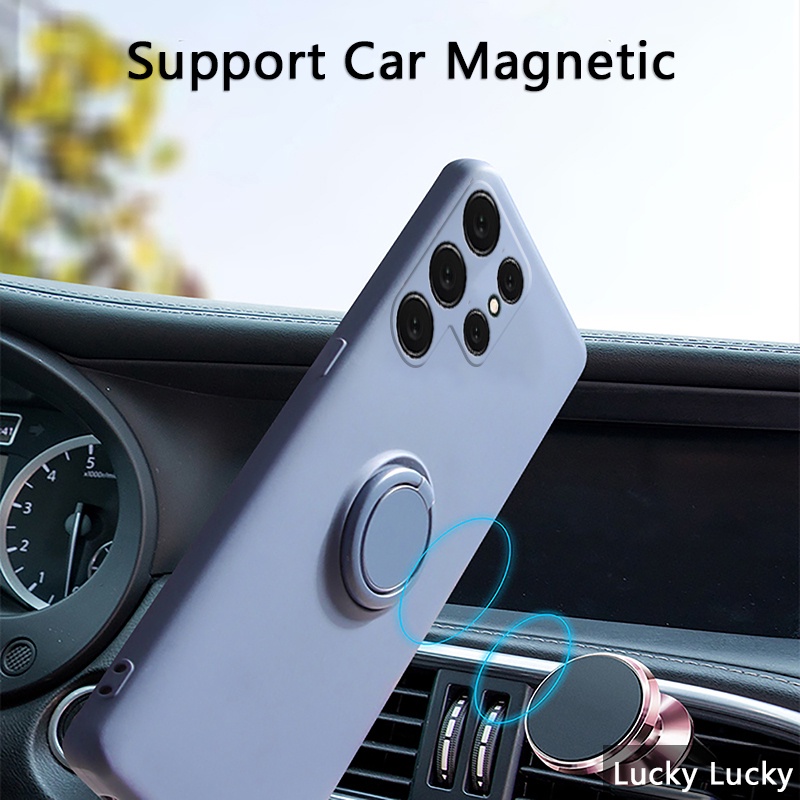 Ốp Điện Thoại Silicon Dẻo Màu Trơn Kèm Giá Đỡ Nhẫn Cho Samsung Galaxy S22 Ultra