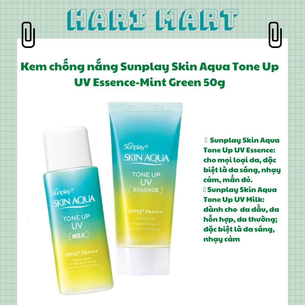 Tinh chất chống nắng nâng tông dành cho da khô/thường Sunplay Skin Aqua Tone Up UV Essence-Mint Green 50g 4.9