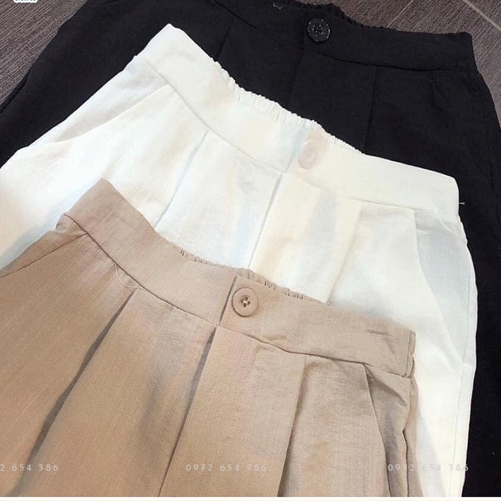 Quần ống rộng nữ cạp chun sau khoá trước lưng thun khuy cài dáng dài có túi co giãn - Quần đũi dài nữ ống rộng màu trắng