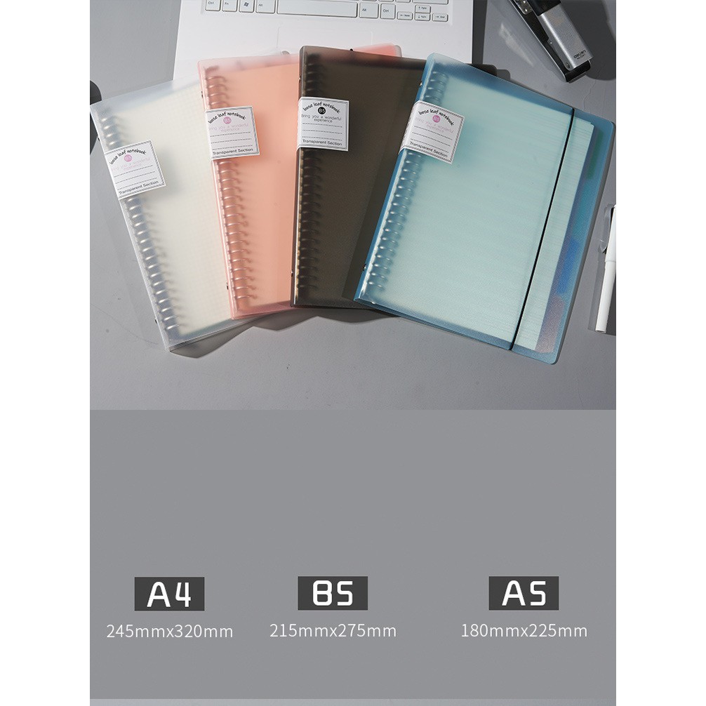 Sổ Bìa Còng Inox - Bìa Còng Nhựa Trong A4/ A5 / B5 và Giấy Grid Ô Vuông 20-26 Lỗ