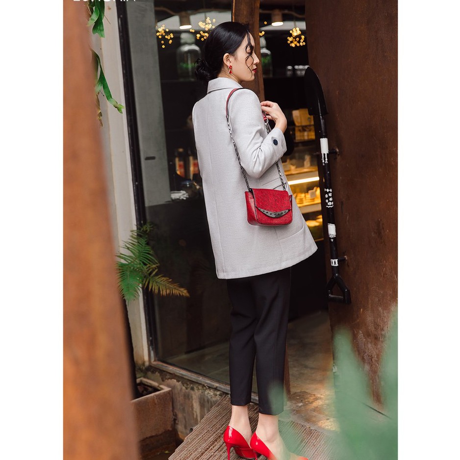 Áo khoác dạ cúc bấm 20AGAIN, dáng dài, cổ vest, dạ lì KDA1502