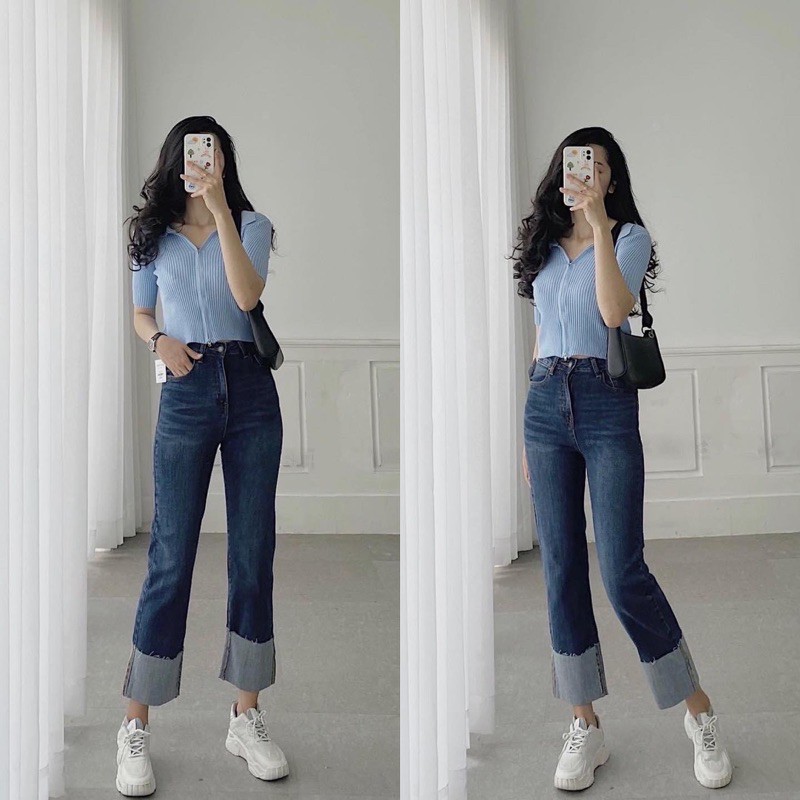 Quần jeans ống đứng lật lai cực chất