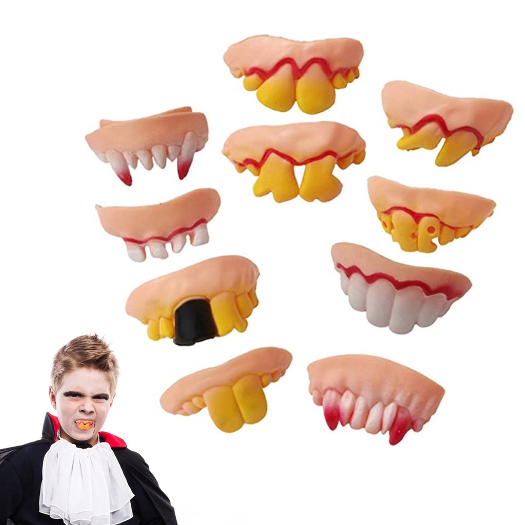 Set 10 Răng Nanh Giả Bằng Silicone Hóa Trang Ma Cà Rồng Halloween