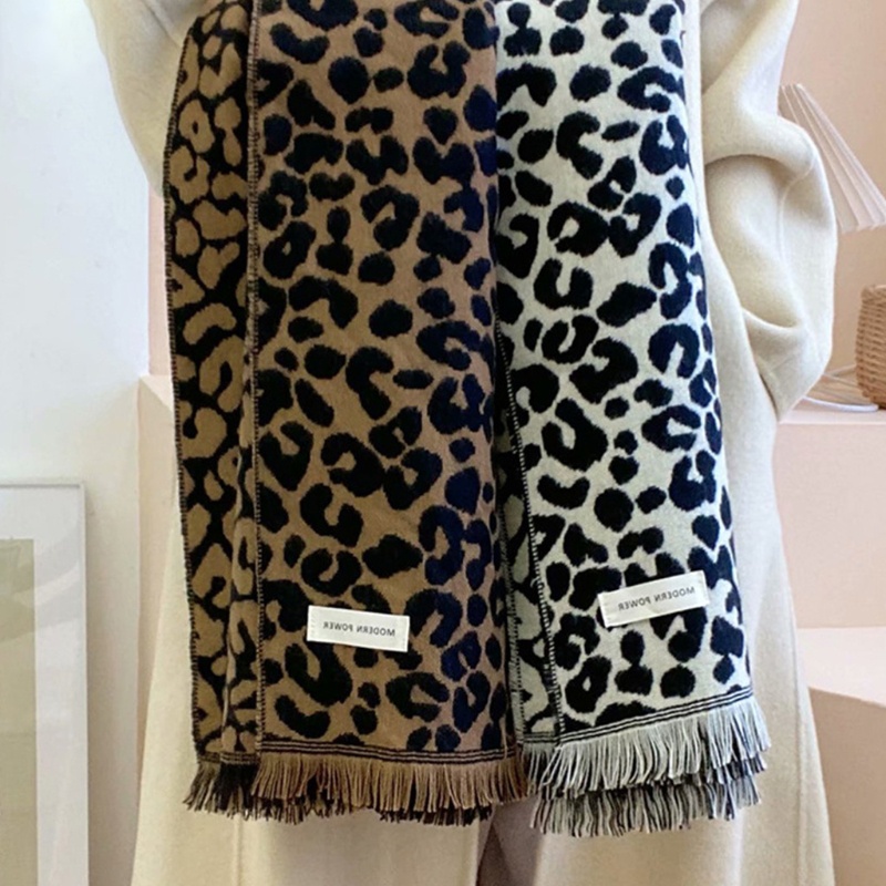 Han Pashmina Khăn Choàng Và Khăn Choàng Cổ Giả Cashmere Siêu Mềm Họa Tiết Da Báo Elegan