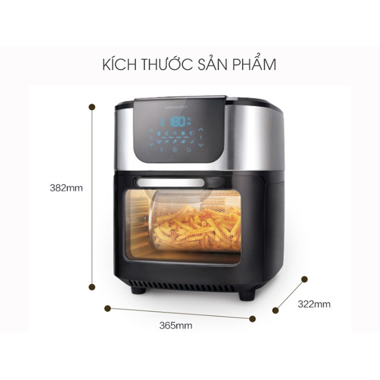 Lò nướng không khí LocknLock Air Oven, Hàng chính hãng, điều khiển điện tử 1800W, Dung Tích 10L - Màu đen - K-MALL