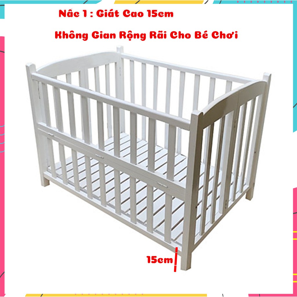 Nôi Cũi Gỗ Cho Bé KIDSSUN Chất Liệu Gỗ Quế Kích Thước [130x80x86cm] Chịu Lực Tới 100kg Tặng Bánh Xe BH 24 Tháng