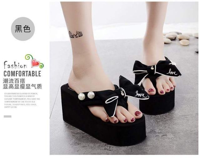 [ ẢNH THẬT ] Dép Nữ Đế Xuồng Đính Nơ Chữ Love Và Kết Châu 8cm Cao Cấp Thời Trang Hàn Quốc