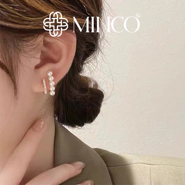 Bông tai nữ Minco Accessories hoa tai ngọc trai nhân tạo kẹp vành đính đá lấp lánh phụ kiện thời trang thanh lịch BT96