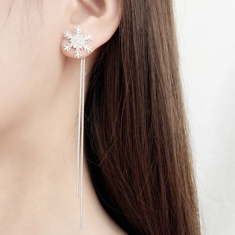 Khuyên tai dáng dài mặt hình bông tuyết xinh xắn cho nữ