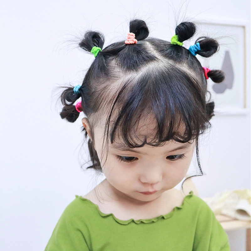 Hộp 90 Dây Thun Buộc Tóc Co Giãn Hình Số 8 Nhiều Màu Sắc Kiểu Dáng Đơn Giản Dành Cho Bé Gái