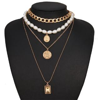 Dây Chuyền Hợp Kim Mạ Vàng Nhiều Lớp Mặt Hình Đồng Xu Đính Đá Xinh Xắn Cho Nữ