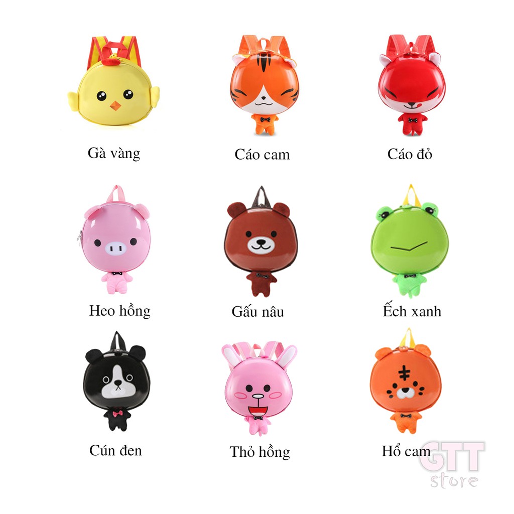 Balo trứng cho bé mầm non ba lô mẫu giáo nắp nhựa hình thú đáng yêu ngộ nghĩnh chống va đạp chống nước cao cấp