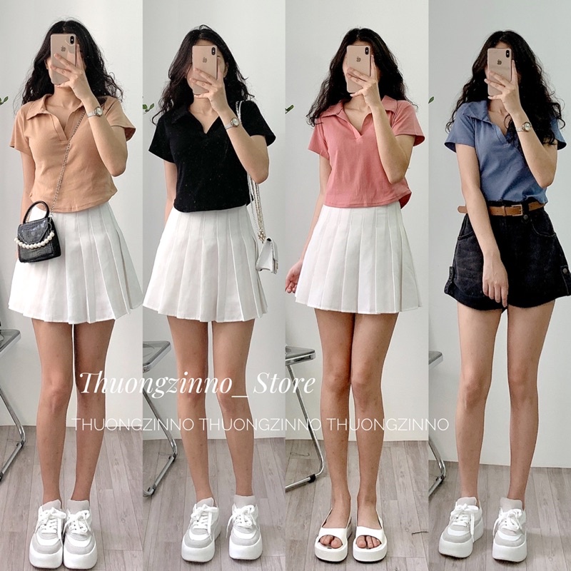 [Ảnh thật/Video]Áo croptop cổ đức có tay bảng màu hàn Quốc