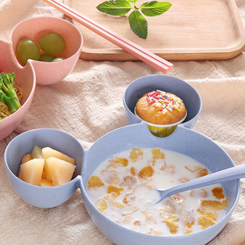 Đĩa tập ăn cho bé hình chuột Mickey bằng lúa mạch + nhựa PP thân thiện với môi trường