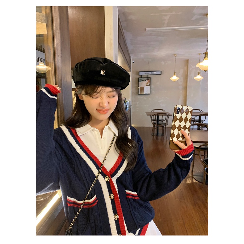 Mũ Beret Năm 2021 Phong Cách Hàn Quốc Màu Đen Bằng Vải Nhung Thời Trang Thu Đông Cho Nữ