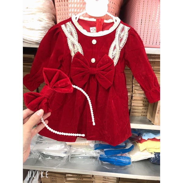 Sét váy nhung bé gái kèm bờm (size 9-19kg)fom to