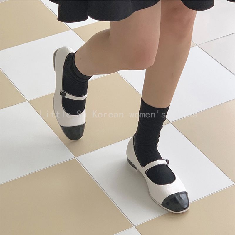 Giày Búp Bê Da Mũi Tròn Đế Thấp Màu Bạc Thời Trang Cao Cấp