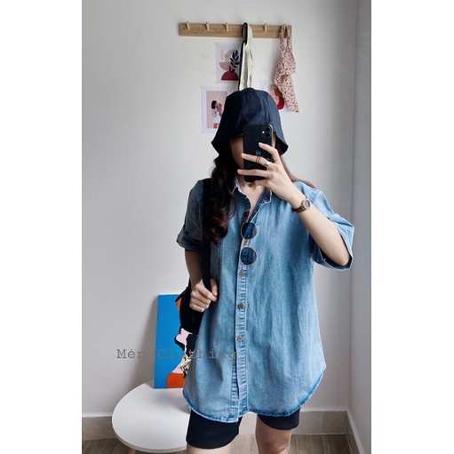 áo sơ mi jean áo khoác jean cộc tay trơn cơ bản