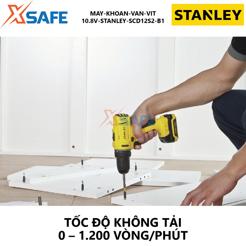 Máy khoan vặn vít STANLEY SCD12S2-B1 Máy siết vít dùng pin điện thế 10.8V Tốc độ không tải 0–1.200 vòng/ph - Chính hãng