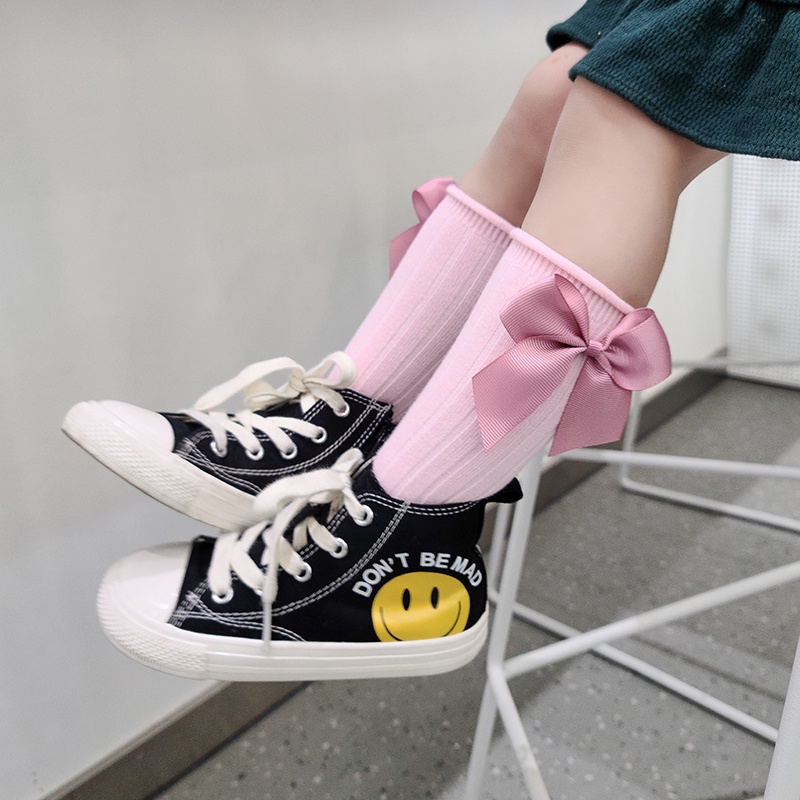 Vớ Cotton Dài Qua Gối Đính Nơ Chống Trượt Cho Bé Gái