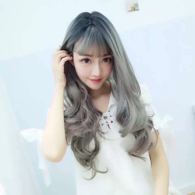 Tóc giả nữ❤️freeship 50k ❤️tóc giả nhuộm chân đen xám cao cấp- tặng lưới chùm tóc