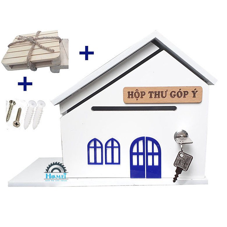 HỘP THƯ GÓP Ý - HÌNH NGÔI NHÀ TRẮNG NHỎ XINH XẮN - HỘP THƯ BẰNG GỖ