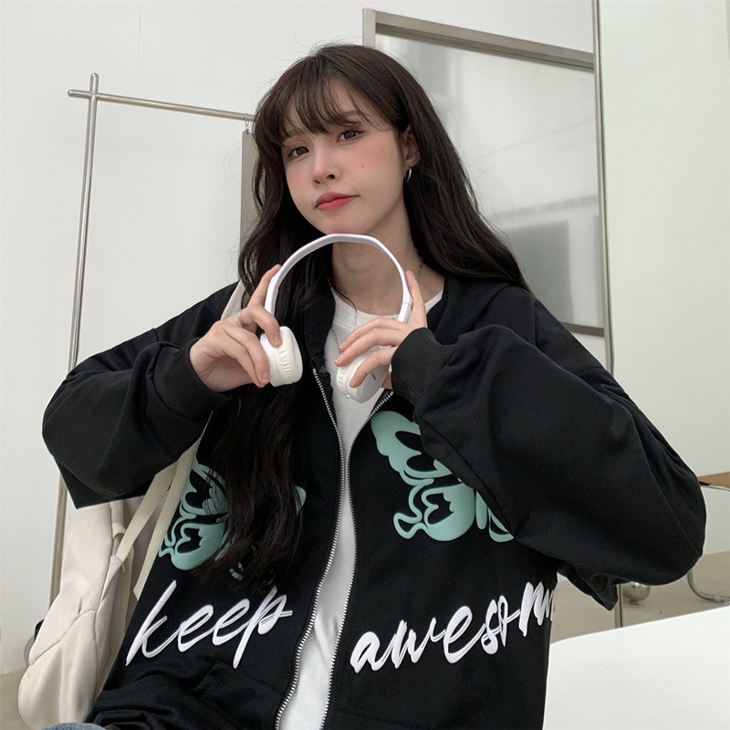 【ZHELIHANGFEI】Áo Khoác Cardigan Tay Dài Có Nón Form Rộng Theo Phong Cách Mỹ Dễ Phối Đồ