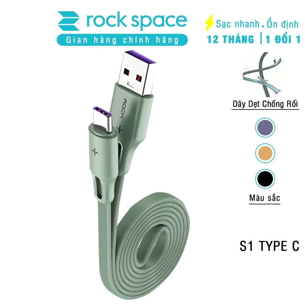 Cáp sạc Rockspace S1 chuẩn kết nối Type C, dây dẹt chống dối, sạc nhanh, ổn định, không nóng máy, bảo hành 12 tháng