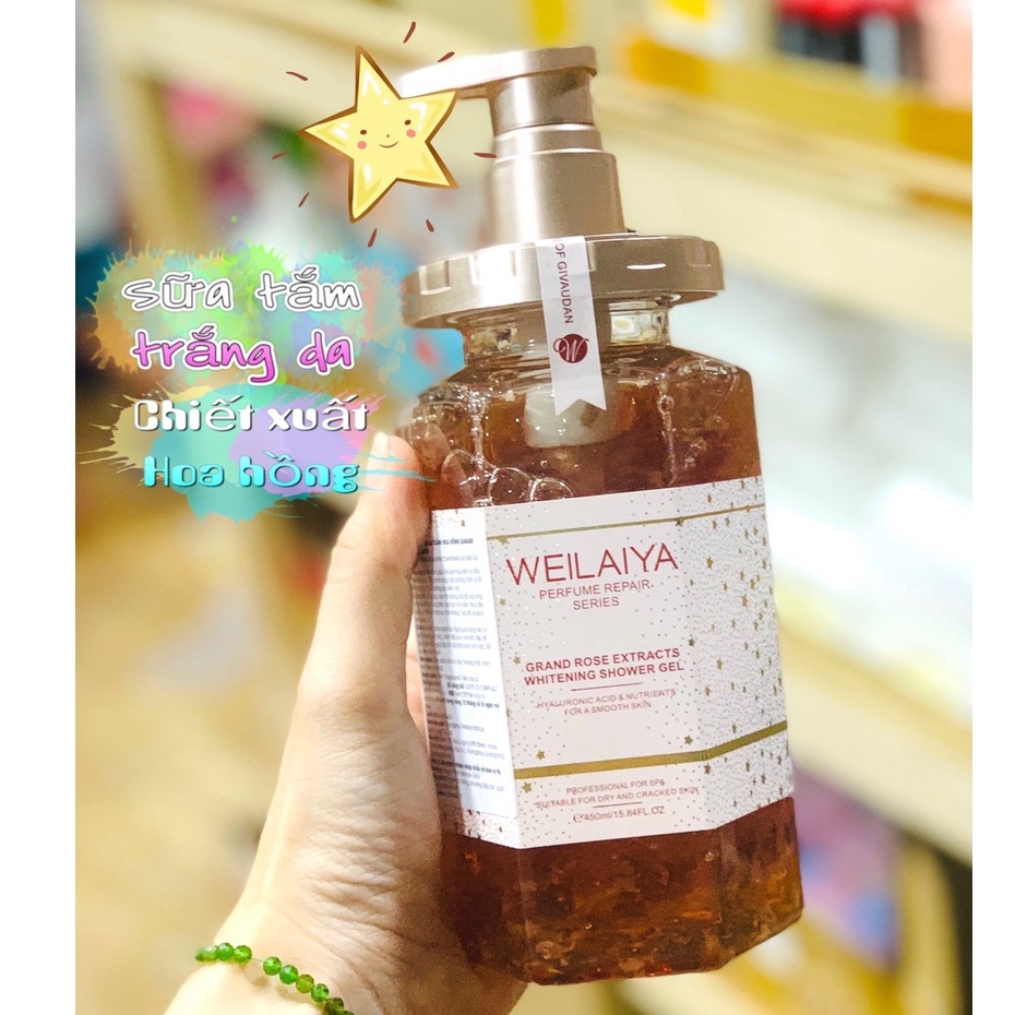 Sữa tắm trắng da cánh hoa hồng Damask Weilaiya Grand Rose Extracts Whitening Shower Gel 450ml