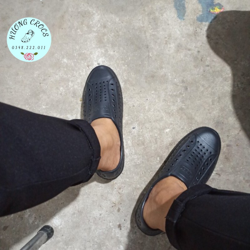 [Tặng 10 jibit] - Giày nhựa đi mưa, đi biển Orban đen full, chất liệu nhựa dẻo siêu êm mềm nhẹ, không thấm nước