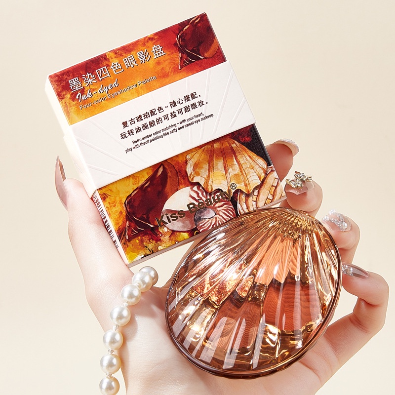 Bảng Phấn Mắt 4 ô, Hình Vỏ Sò Nội Địa Trung, Mẫu Mới, Lên Màu Chuẩn Cho 1 Lần Quẹt, Dễ Phối Màu.