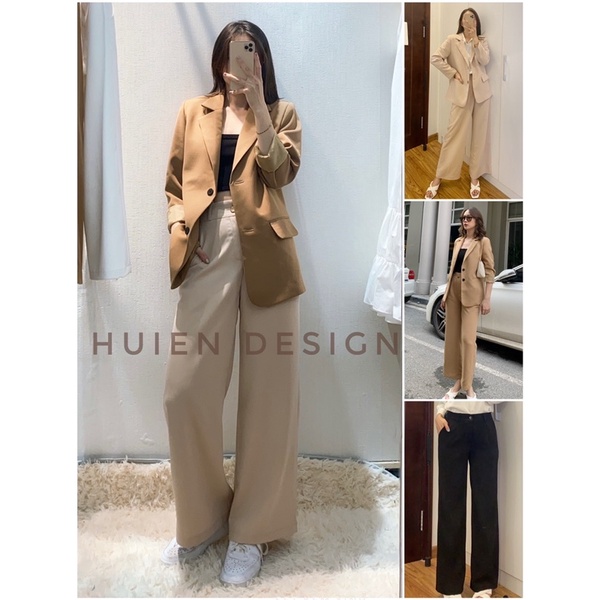 Quần suông ống rộng nữ hàng thiết kế Huien Design cạp cao khuy trước kèm túi siêu tôn dáng, quần dài nữ style Hàn Quốc