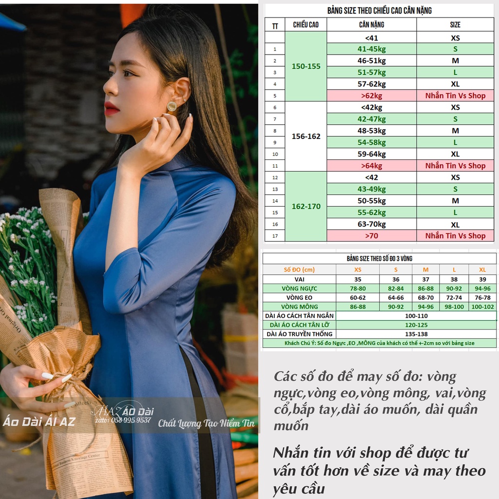 Áo Dài Truyền Thống Nữ Tay Lỡ Cổ Cao AZ08