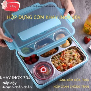 Khay cơm cho bé - Hộp cơm giữ nhiệt 304 Tặng Kèm bộ đũa Muỗng Cá Nhân Cao Cấp