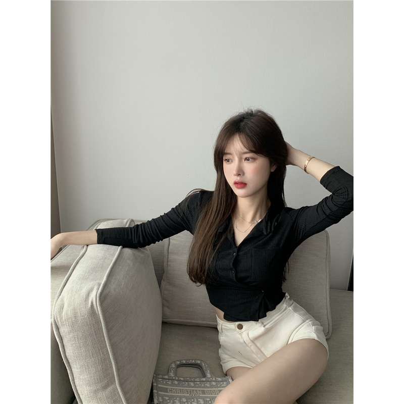 Áo dệt kim tay dài dáng ôm lưng cao gợi cảm thời trang Hàn Quốc | BigBuy360 - bigbuy360.vn