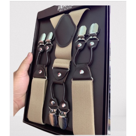 Đai quần chữ y bản 3,5 cm 6 khóa, Suspender 6clips leather- dây yếm quần