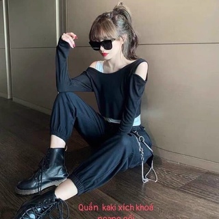 Quần jogger dây xích cực ngầu khóa gối uniex q1