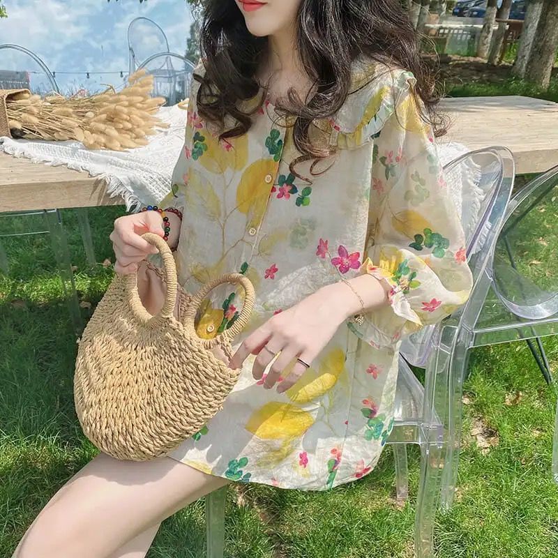 Áo hoa  có cổ hàng Quảng Châu chất mát S/2XL