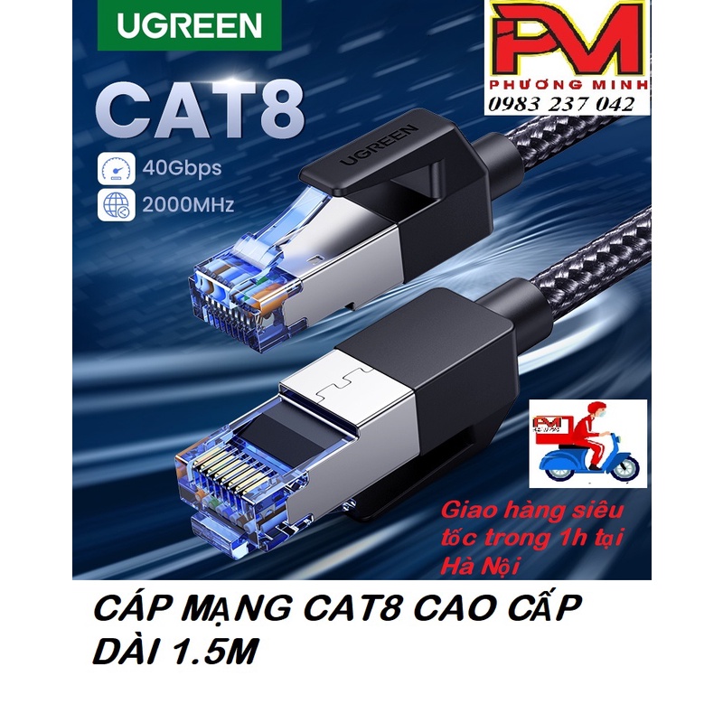 Cáp mạng Cat8 đúc sẵn bọc dù dài 1,5M Ugreen 80430 cao cấp_Hàng chuẩn chính hãng