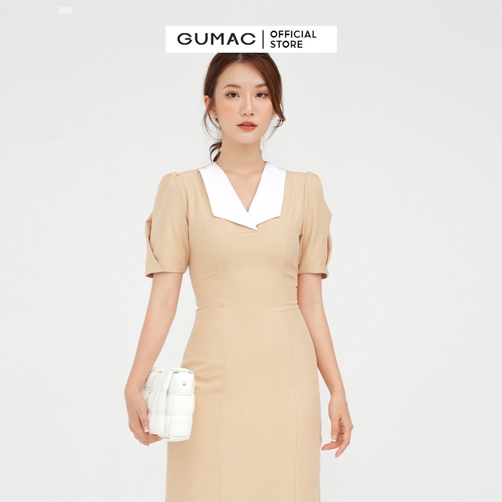 [Mã MABR07062 giảm 8% tối đa 50K đơn từ 249K] Đầm ôm nữ phối cổ ly tay sang trọng GUMAC DB527 | BigBuy360 - bigbuy360.vn
