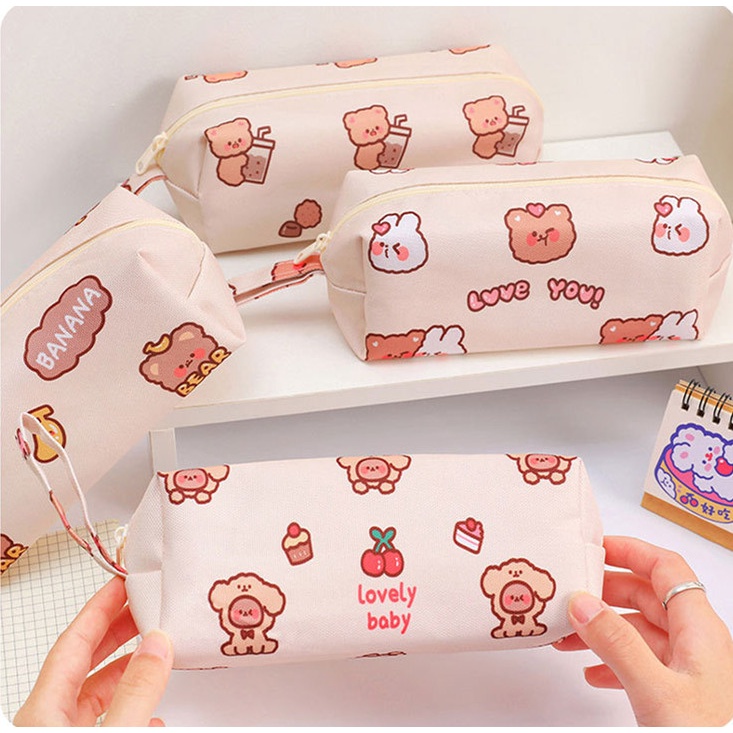 Túi Đựng Bút Chì Bằng Vải Bạt Sức Chứa Lớn In Họa Tiết Hoạt Hình Cho Học Sinh