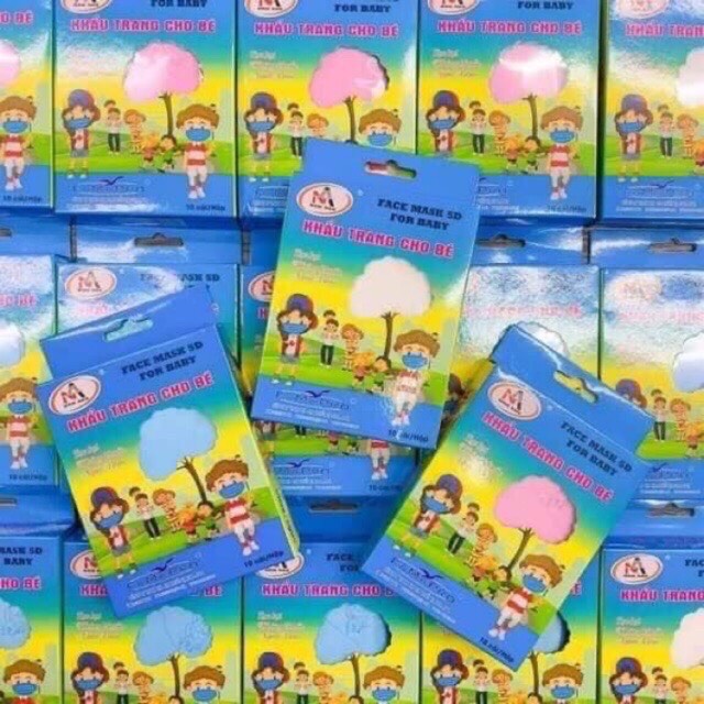 khẩu trang em bé, Hộp 10 khẩu trang 5d cho bé nhiều màu sắc